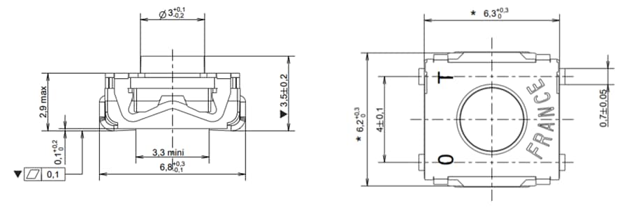 機械図面 - C&K Switches KSC-TEタイアレス耐久性タクタイルスイッチ
